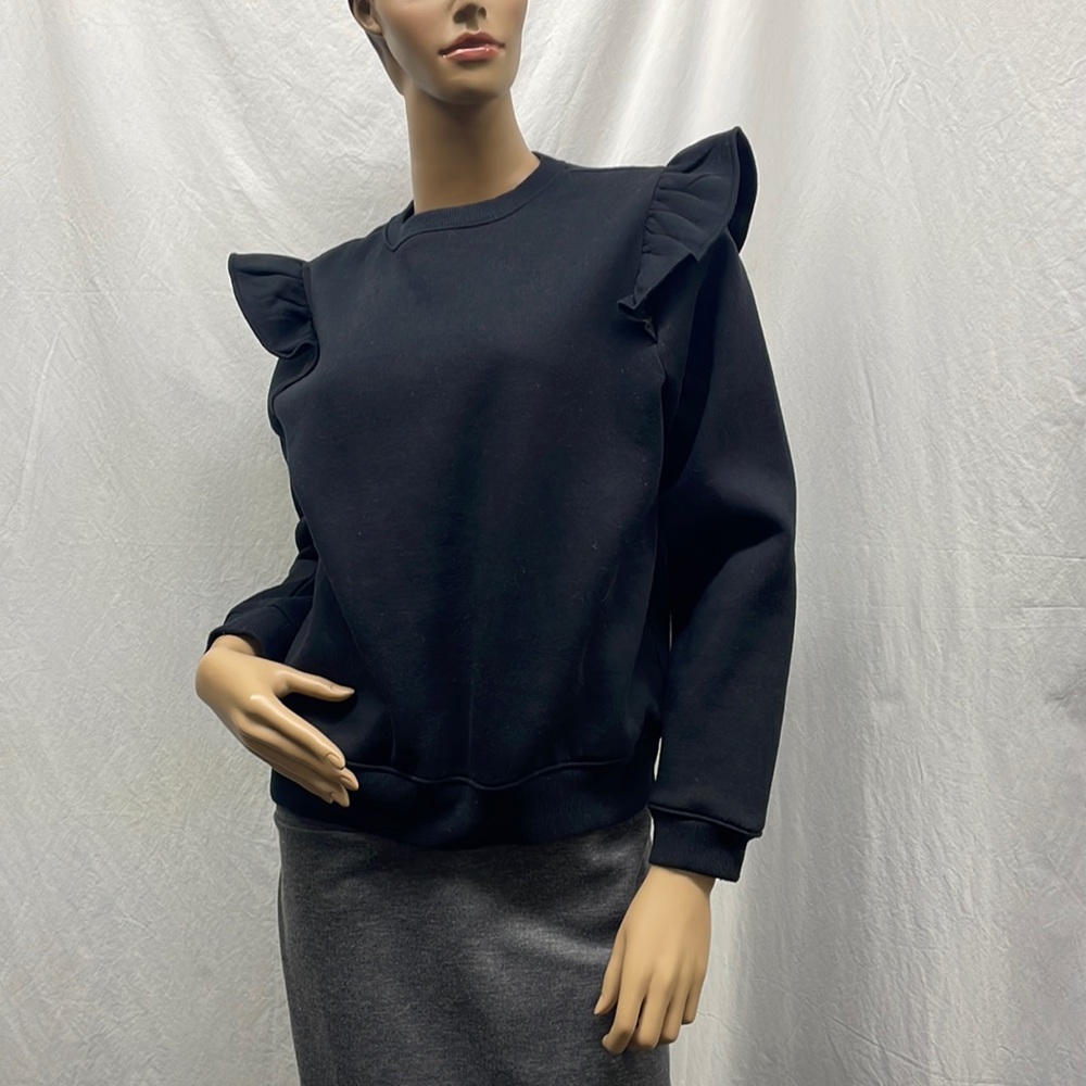Ease of Motion Black Ruffled Sweatshirt NWOT